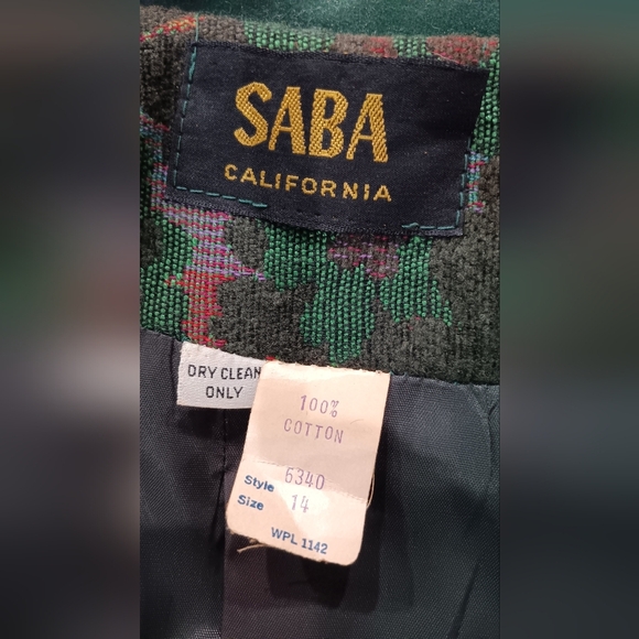 SABA California Dark Jewel Tones Floral Tapestry Women's Blazer Vintage Size 14 - Picture 6 of 13